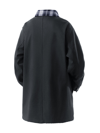 Ανδρικό μπουφάν μεσαίου μήκους, καρό patchwork, γιακά που γέρνει προς τα κάτω, φερμουάρ εμπρός, πλαϊνές τσέπες