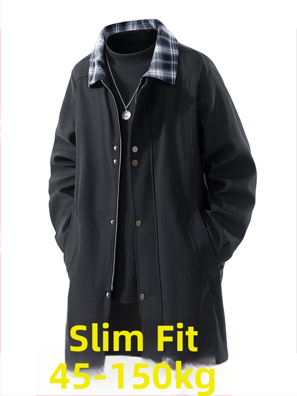 Jachetă de bărbați, lungime medie, patchwork în carouri, guler rabat, fermoar frontal, buzunare laterale