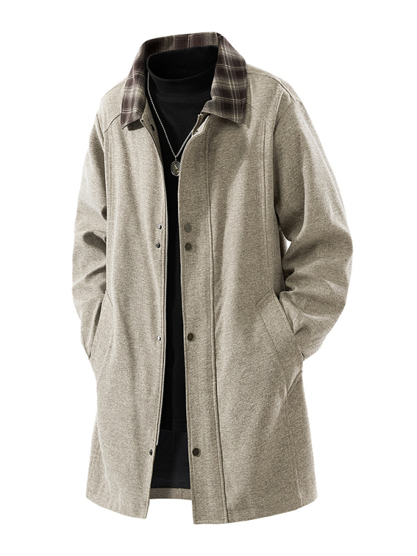 Jachetă de bărbați, lungime medie, patchwork în carouri, guler rabat, fermoar frontal, buzunare laterale