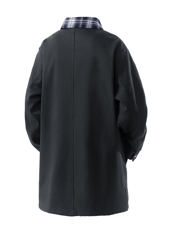 Jachetă de bărbați, lungime medie, patchwork în carouri, guler rabat, fermoar frontal, buzunare laterale