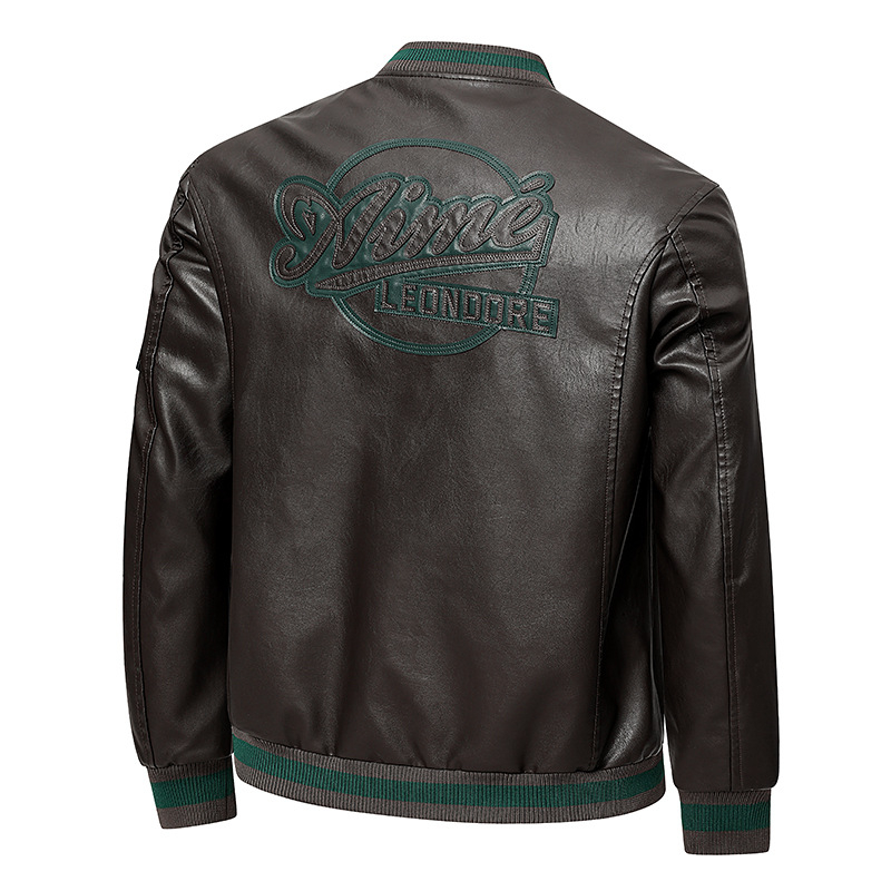 Jachetă din piele sintetică pentru bărbați, cu glugă, guler înalt, stil subțire, toamnă 2025