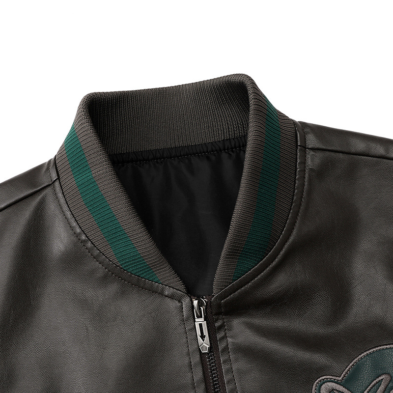 Jachetă din piele sintetică pentru bărbați, cu glugă, guler înalt, stil subțire, toamnă 2025