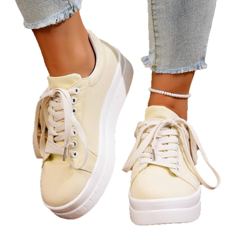 Ženske sportske tenisice s debelim potplatom, vezanje, okrugli vrh, platforma 3–5 cm, PU gornji dio