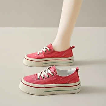 Sieviešu kanvas kurpes ikdienas valkāšanai, ar priekšējām šņorēm, zema augšdaļa, gumijas zole, augstuma palielināšanas funkcija