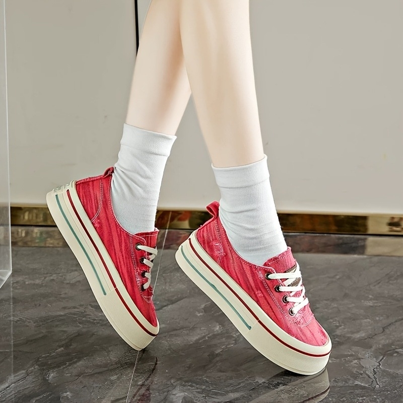 Sieviešu kanvas kurpes ikdienas valkāšanai, ar priekšējām šņorēm, zema augšdaļa, gumijas zole, augstuma palielināšanas funkcija