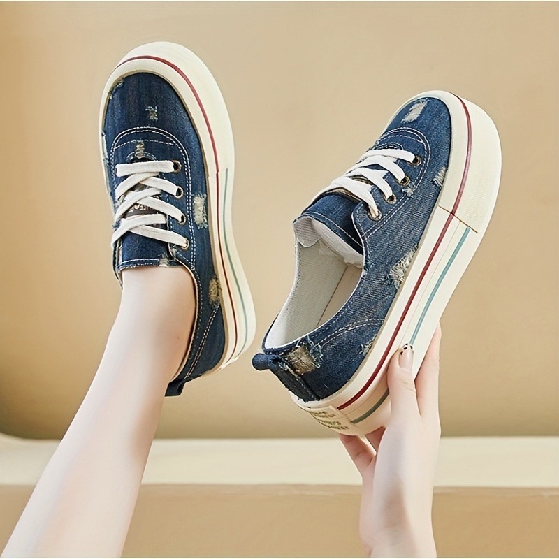 Sieviešu kanvas kurpes ikdienas valkāšanai, ar priekšējām šņorēm, zema augšdaļa, gumijas zole, augstuma palielināšanas funkcija