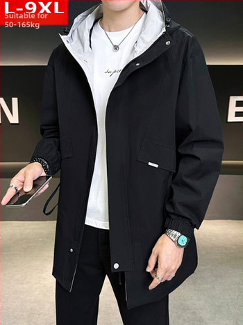 Ανδρικό μπουφάν με κουκούλα, άνετης γραμμής, μεσαίου μήκους, φερμουάρ, 100% πολυεστέρας, κατάλληλο για άνοιξη και φθινόπωρο