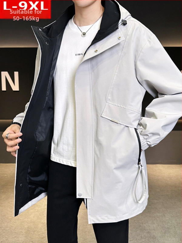 Мъжко ветрово яке с качулка, свободен силует, средна дължина, цип, полиестер 100%, за пролет и есен