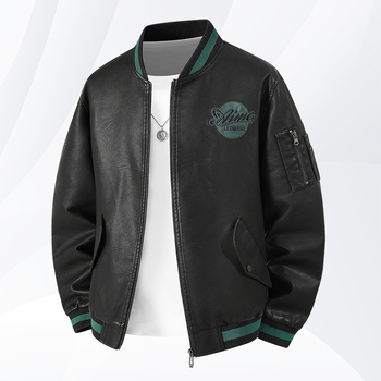 Ādas jaka ar rok stilā, apaļš kakla izgriezums, rāvējslēdzējs priekšā, PU āda, poliestera odere