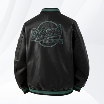 Δερμάτινο μπουφάν με ροκ στυλ, στρογγυλό λαιμό, φερμουάρ μπροστά, PU δέρμα, επένδυση πολυεστέρα