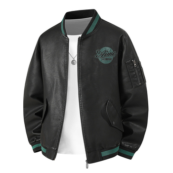 Δερμάτινο μπουφάν με ροκ στυλ, στρογγυλό λαιμό, φερμουάρ μπροστά, PU δέρμα, επένδυση πολυεστέρα