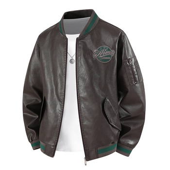 Δερμάτινο μπουφάν με ροκ στυλ, στρογγυλό λαιμό, φερμουάρ μπροστά, PU δέρμα, επένδυση πολυεστέρα