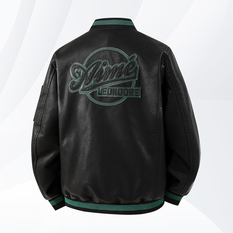 Ādas jaka ar rok stilā, apaļš kakla izgriezums, rāvējslēdzējs priekšā, PU āda, poliestera odere