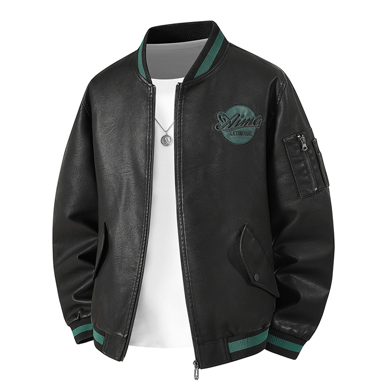 Ādas jaka ar rok stilā, apaļš kakla izgriezums, rāvējslēdzējs priekšā, PU āda, poliestera odere