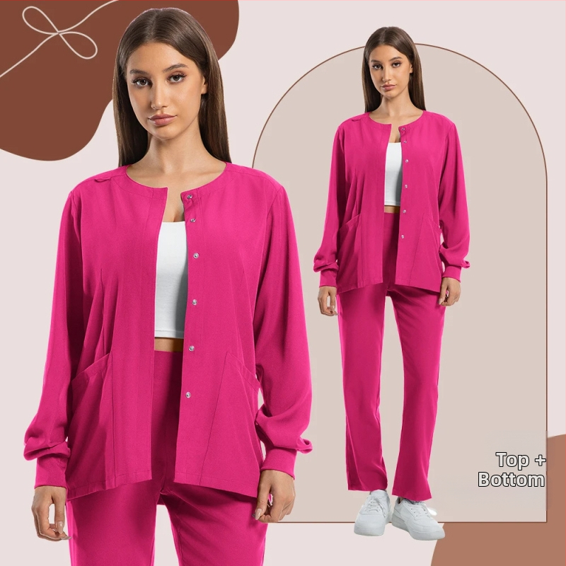 Medicínska súprava unifóriem, V-krk, krátke rukávy, dlhé nohavice, materiál odvádzajúci vlhkosť, polyester-spandex