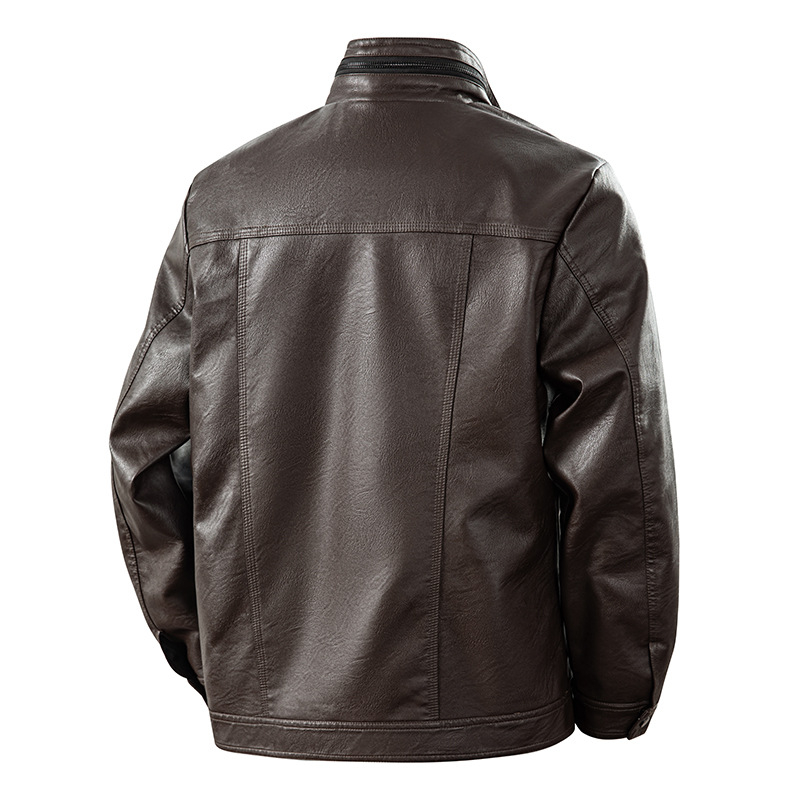 Vīriešu PU ādas jaka - brīvās piegriezums, stāvošs apkaklis, rāvējslēdzējs, pilsētas stils, regulāra garuma, rudens 2025