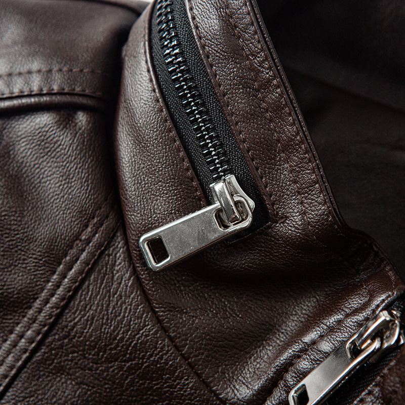 Vīriešu PU ādas jaka - brīvās piegriezums, stāvošs apkaklis, rāvējslēdzējs, pilsētas stils, regulāra garuma, rudens 2025