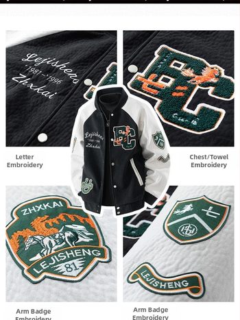 Мъжко бейзболно яке от велурено флисе с бродирани емблеми и апликации, 95% полиестер тъкан, подплата полиестер, смес от химически влакна, карикатурен модел