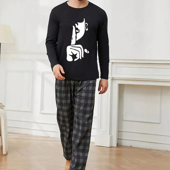 Σετ οικιακής ένδυσης ανδρών με μακρυμάνικη μπλούζα σε στρογγυλό λαιμό και παντελόνια, Πολυεστέρας, Μεσαία πυκνότητα, για οικιακή χρήση και εξωτερικούς χώρους