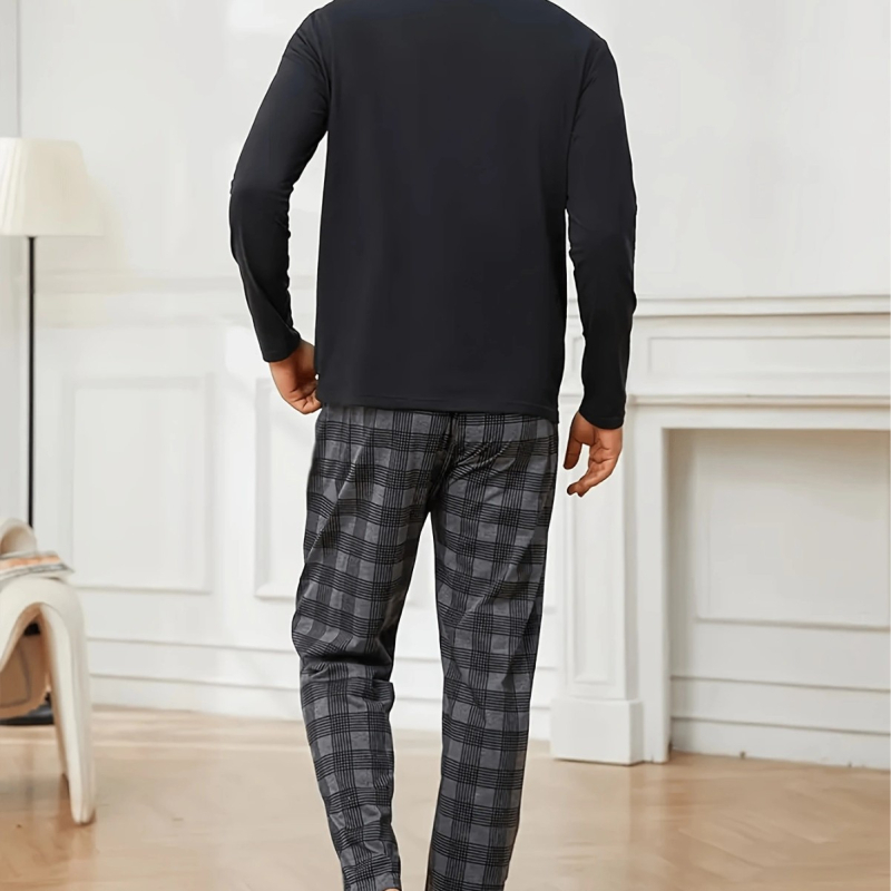 Σετ οικιακής ένδυσης ανδρών με μακρυμάνικη μπλούζα σε στρογγυλό λαιμό και παντελόνια, Πολυεστέρας, Μεσαία πυκνότητα, για οικιακή χρήση και εξωτερικούς χώρους