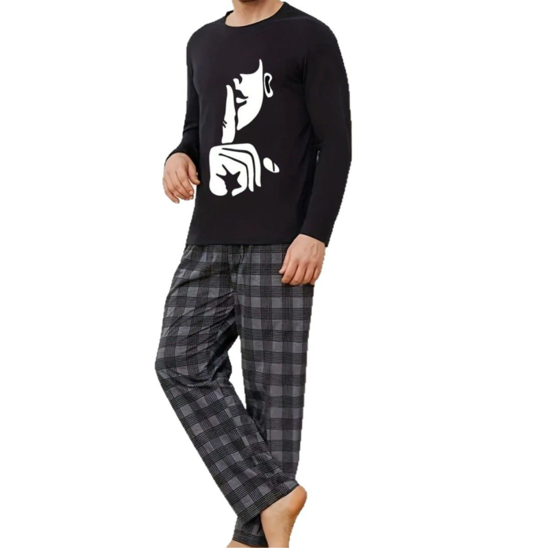 Σετ οικιακής ένδυσης ανδρών με μακρυμάνικη μπλούζα σε στρογγυλό λαιμό και παντελόνια, Πολυεστέρας, Μεσαία πυκνότητα, για οικιακή χρήση και εξωτερικούς χώρους