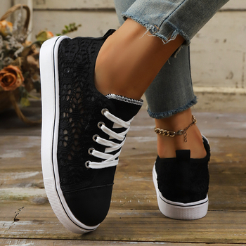 Γυναικεία Αθλητικά Παπούτσια - PU Άνω, Δίκτυο Εσωτερικό, Καουτσούκ Σόλα, Στρογγυλή Μύτη, Κορδόνια Μπροστά