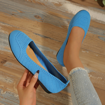 Γυναικεία παπούτσια οδήγησης σε κορεατικό στυλ, Fly Knit άνω μέρος, Slip-On, στρογγυλή μύτη, PVC σόλα