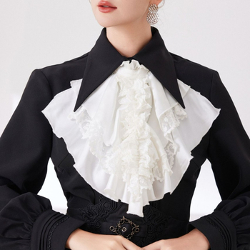 Κολάρο jabot από chiffon, επένδυση πολυεστέρα, ευρωπαϊκό ρετρό στυλ, πλάτος 50 cm, αξεσουάρ cosplay