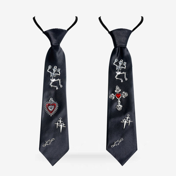 Готическа вратовръзка с череп и кръст – Halloween аксесоар за мъже, едноцветна, дизайн без възел, форма на череп-кръст, електроплакиран финиш