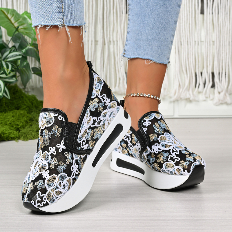 Pantofi cu platformă pentru femei, vârf în formă de gură de pește, partea superioară din plasă, piele microfibră, platformă de 6–8 cm