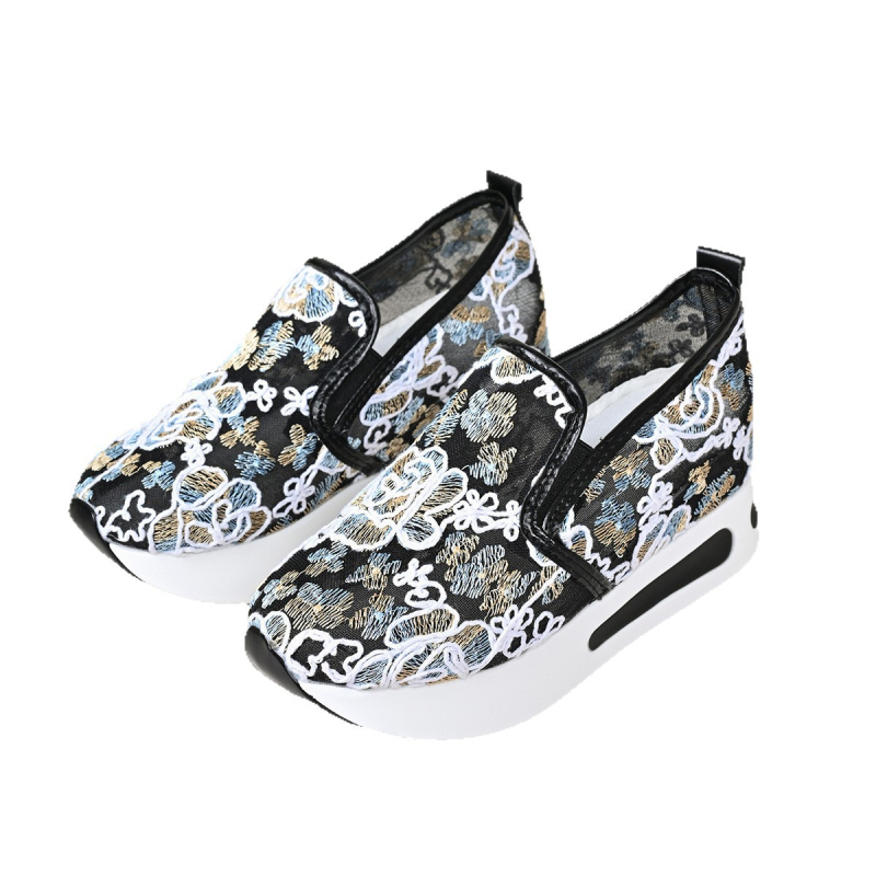 Pantofi cu platformă pentru femei, vârf în formă de gură de pește, partea superioară din plasă, piele microfibră, platformă de 6–8 cm