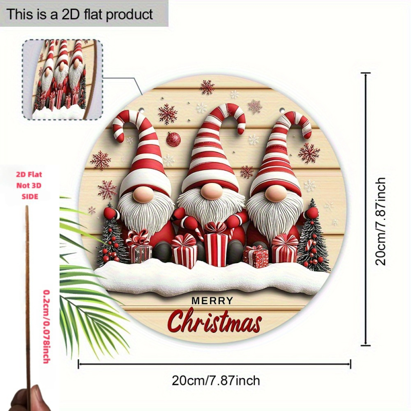 Pandantiv decorativ circular din lemn cu trei Moși Crăciun pentru ușă, fereastră, dormitor și living – decor de Crăciun
