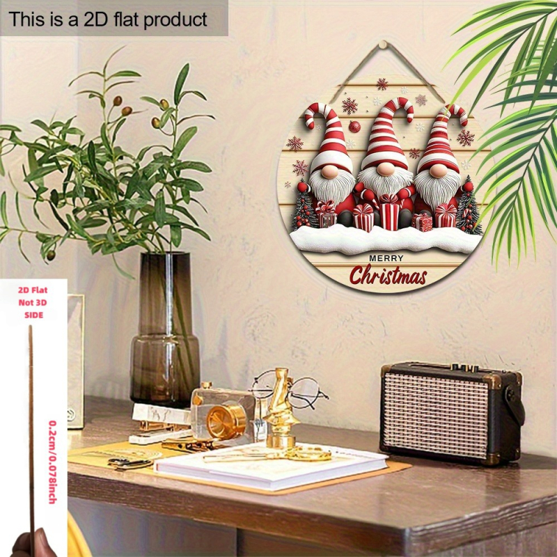 Pandantiv decorativ circular din lemn cu trei Moși Crăciun pentru ușă, fereastră, dormitor și living – decor de Crăciun