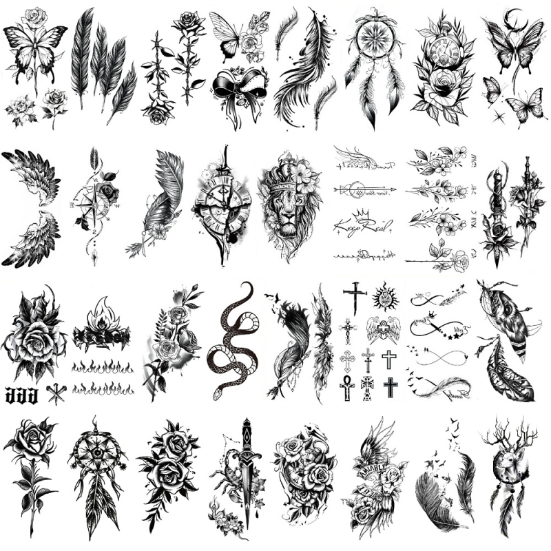 Σετ τατουάζ αυτοκόλλητα με μεταφορά νερού - προσωρινά, μικρές ρεαλιστικές εικόνες, γεωμετρικά σχήματα, μηχανικά παραγόμενα μεταφερόμενα αυτοκόλλητα