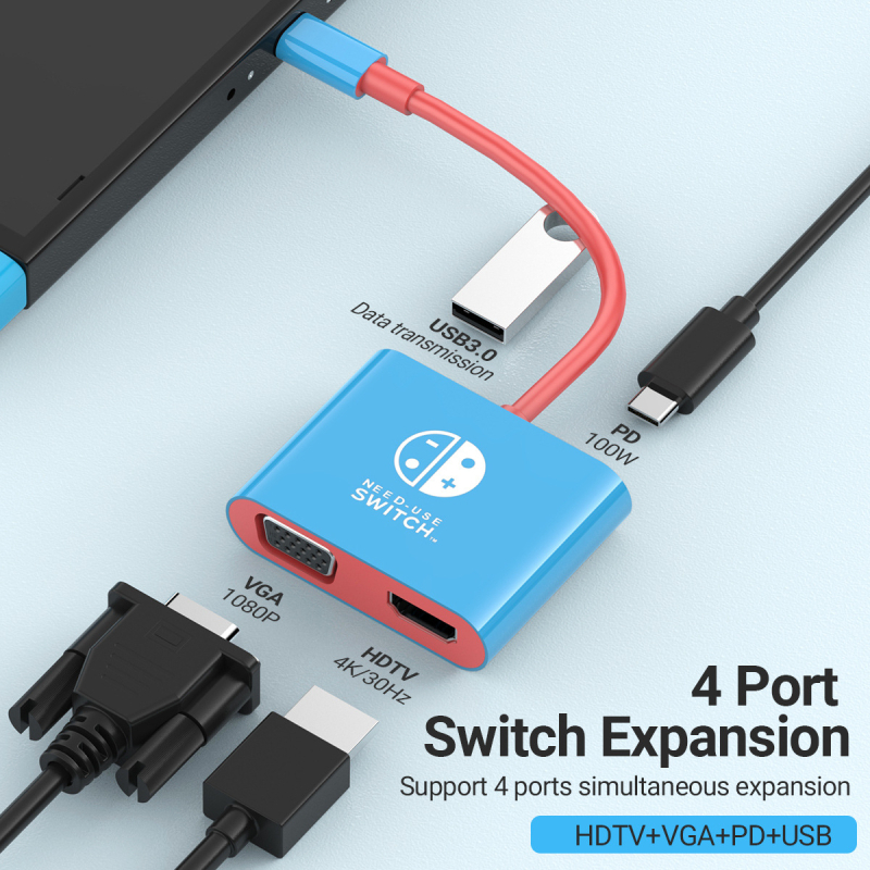 Σταθμός σύνδεσης Type-C USB-C προς HDMI/VGA μετατροπέας, με 1-4 εξόδους, 5 Gbps, Μοντέλο 101040126, Μάρκα JND