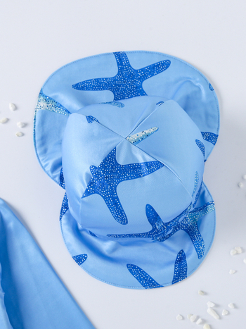 Παιδικό πλεκτό σετ δύο τεμαχίων με στρογγυλή λαιμόκοψη και εκτύπωση με αστερία και ωκεανό; μακριά μανίκια; μακριά παντελόνια; πουλόβερ