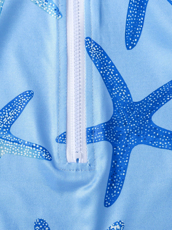 Παιδικό πλεκτό σετ δύο τεμαχίων με στρογγυλή λαιμόκοψη και εκτύπωση με αστερία και ωκεανό; μακριά μανίκια; μακριά παντελόνια; πουλόβερ