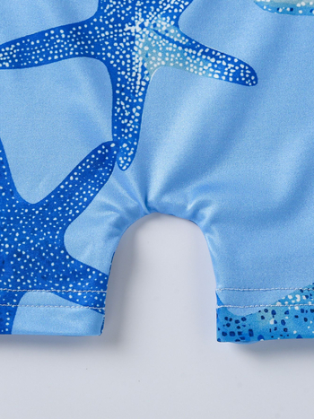 Παιδικό πλεκτό σετ δύο τεμαχίων με στρογγυλή λαιμόκοψη και εκτύπωση με αστερία και ωκεανό; μακριά μανίκια; μακριά παντελόνια; πουλόβερ