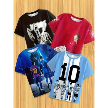 Σετ ποδοσφαίρου για αγόρια, κοντό μανίκι, νούμερα 7 και 10, 4 τεμάχια, μοτίβο σε ναυτικό στυλ, ύφασμα μνήμης