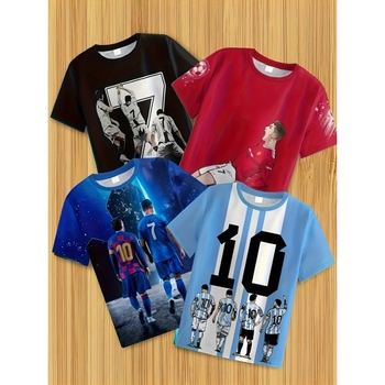 Σετ ποδοσφαίρου για αγόρια, κοντό μανίκι, νούμερα 7 και 10, 4 τεμάχια, μοτίβο σε ναυτικό στυλ, ύφασμα μνήμης