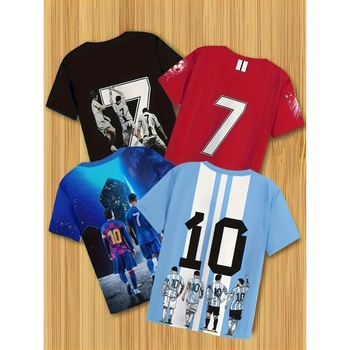 Σετ ποδοσφαίρου για αγόρια, κοντό μανίκι, νούμερα 7 και 10, 4 τεμάχια, μοτίβο σε ναυτικό στυλ, ύφασμα μνήμης