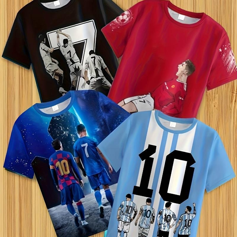 Σετ ποδοσφαίρου για αγόρια, κοντό μανίκι, νούμερα 7 και 10, 4 τεμάχια, μοτίβο σε ναυτικό στυλ, ύφασμα μνήμης