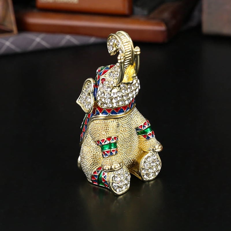 Cutie de bijuterii cu cap de elefant 3D, cu încrustări de diamante – metal, lux ușor, model FLC096, China
