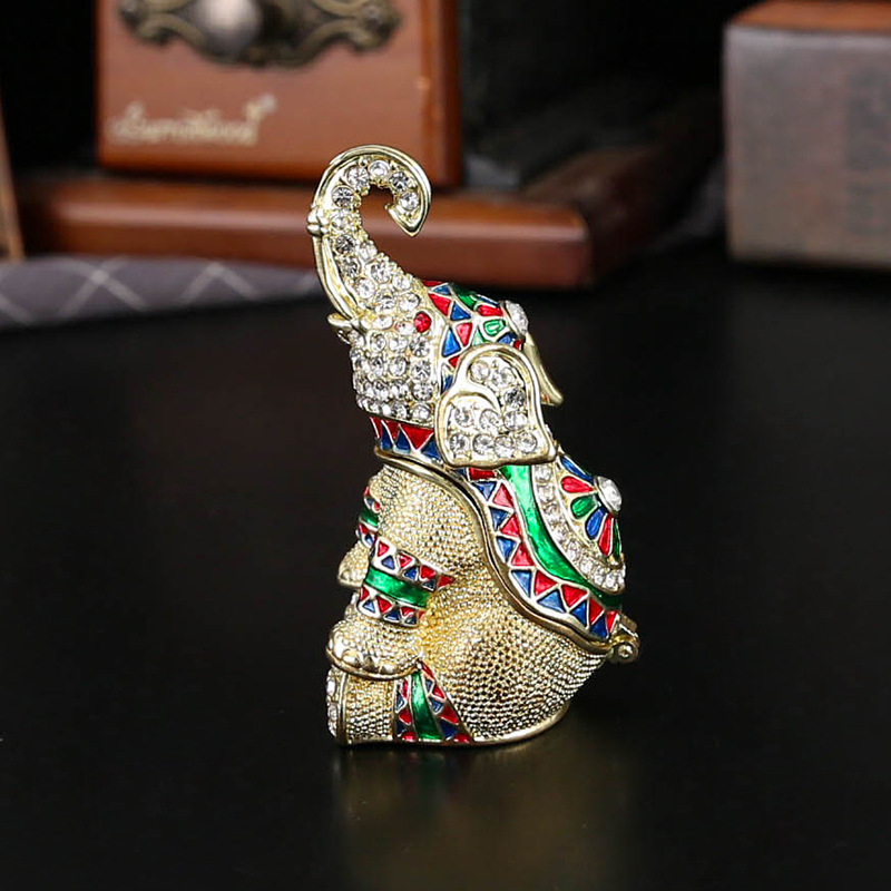 Cutie de bijuterii cu cap de elefant 3D, cu încrustări de diamante – metal, lux ușor, model FLC096, China