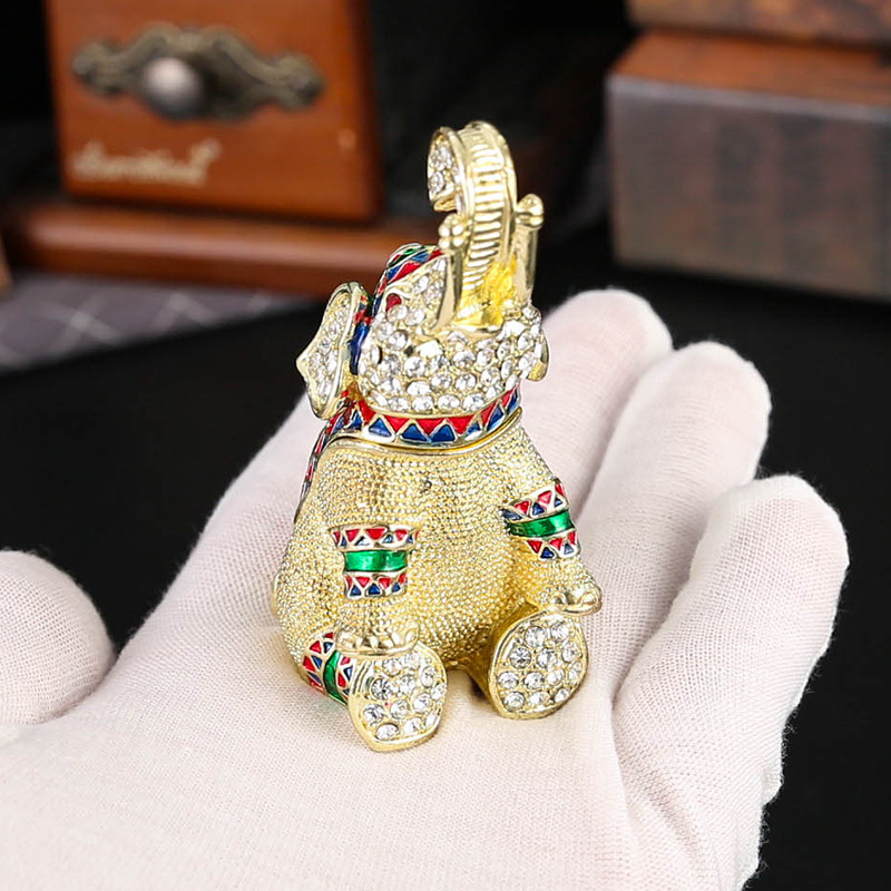 Cutie de bijuterii cu cap de elefant 3D, cu încrustări de diamante – metal, lux ușor, model FLC096, China