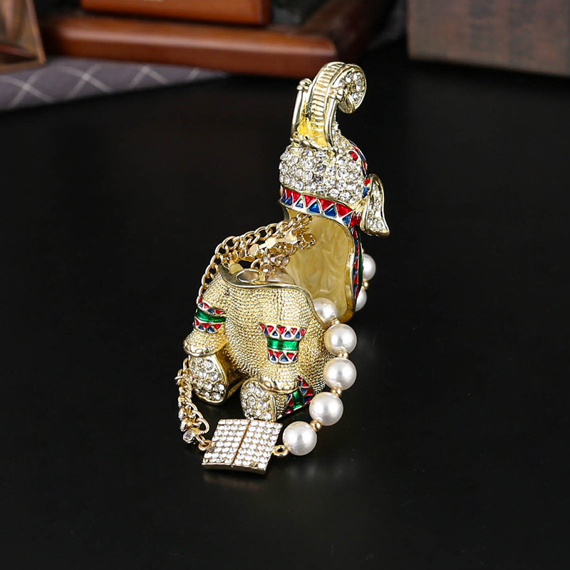 Cutie de bijuterii cu cap de elefant 3D, cu încrustări de diamante – metal, lux ușor, model FLC096, China