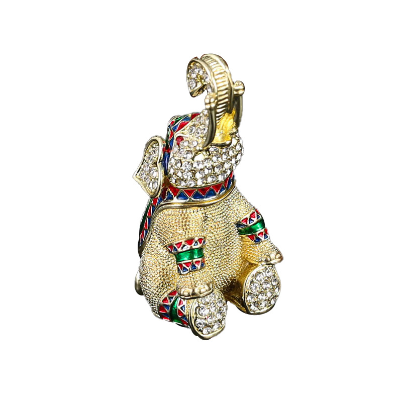Cutie de bijuterii cu cap de elefant 3D, cu încrustări de diamante – metal, lux ușor, model FLC096, China