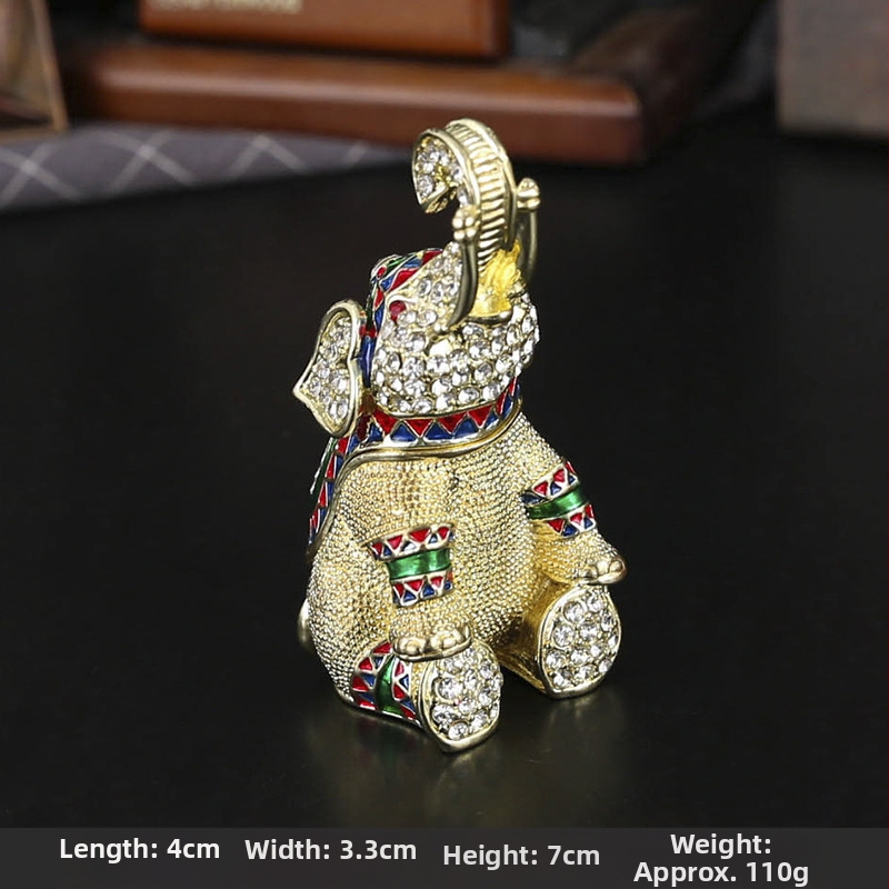Cutie de bijuterii cu cap de elefant 3D, cu încrustări de diamante – metal, lux ușor, model FLC096, China