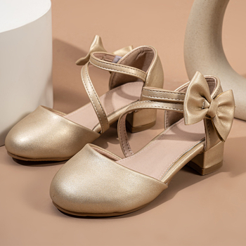 Κοριτσίστικα σανδάλια με φιογκάκι, με ψηλό τακούνι, από συνθετικό δέρμα, σόλα από καουτσούκ, κλείσιμο με Velcro, φωτιζόμενα (Άνοιξη 2025)