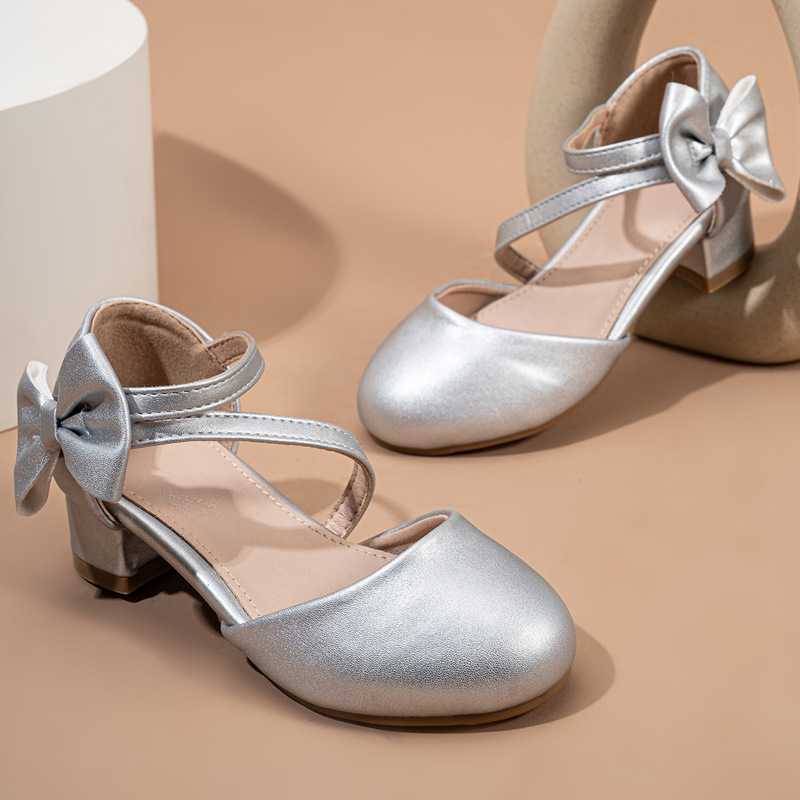 Κοριτσίστικα σανδάλια με φιογκάκι, με ψηλό τακούνι, από συνθετικό δέρμα, σόλα από καουτσούκ, κλείσιμο με Velcro, φωτιζόμενα (Άνοιξη 2025)